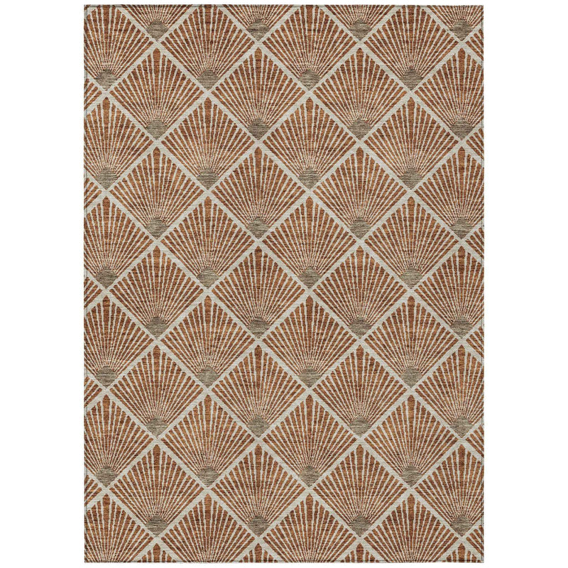 8' X 10' Brown Copper And Beige Geometric Washable Indoor Outdoor Area Rug