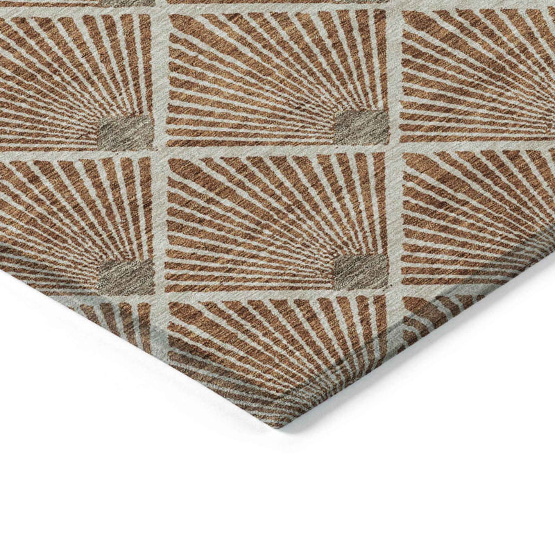 8' X 10' Brown Copper And Beige Geometric Washable Indoor Outdoor Area Rug