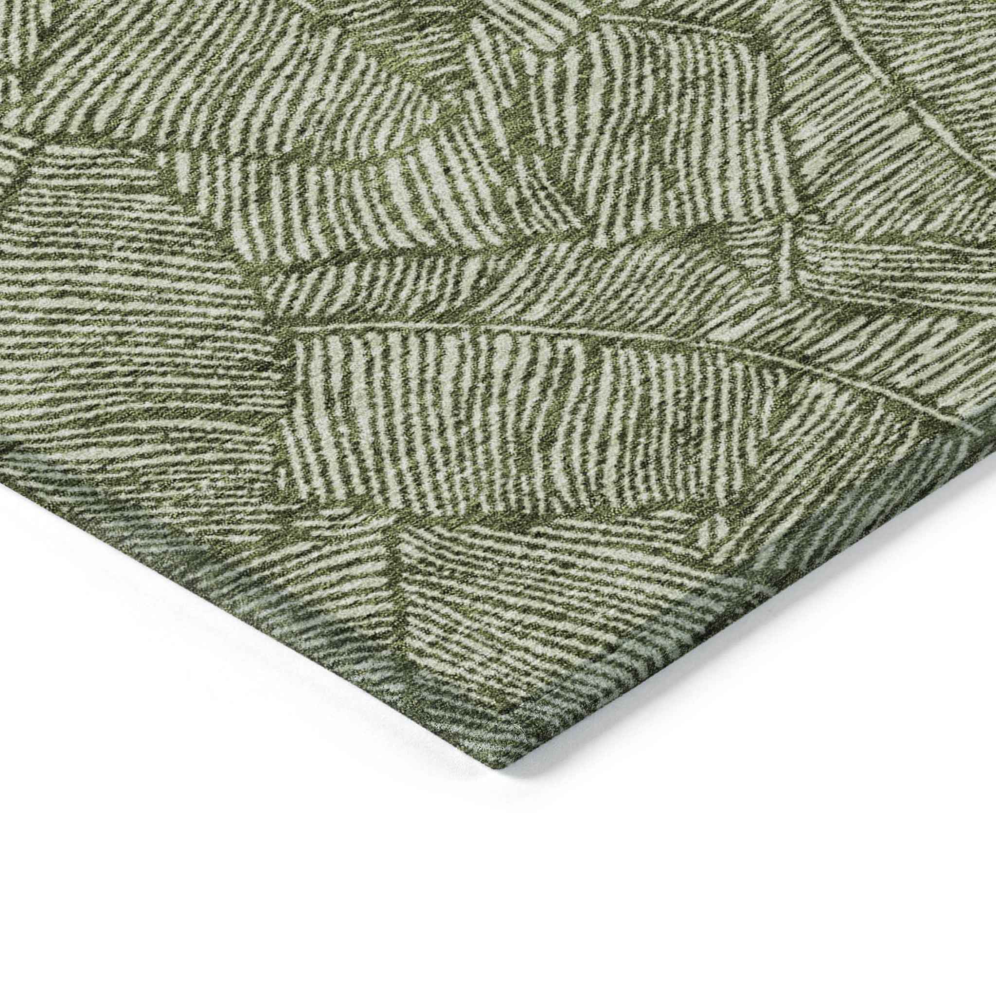 10' X 14' Olive Green And Light Green Floral Washable Indoor Outdoor Area Rug
