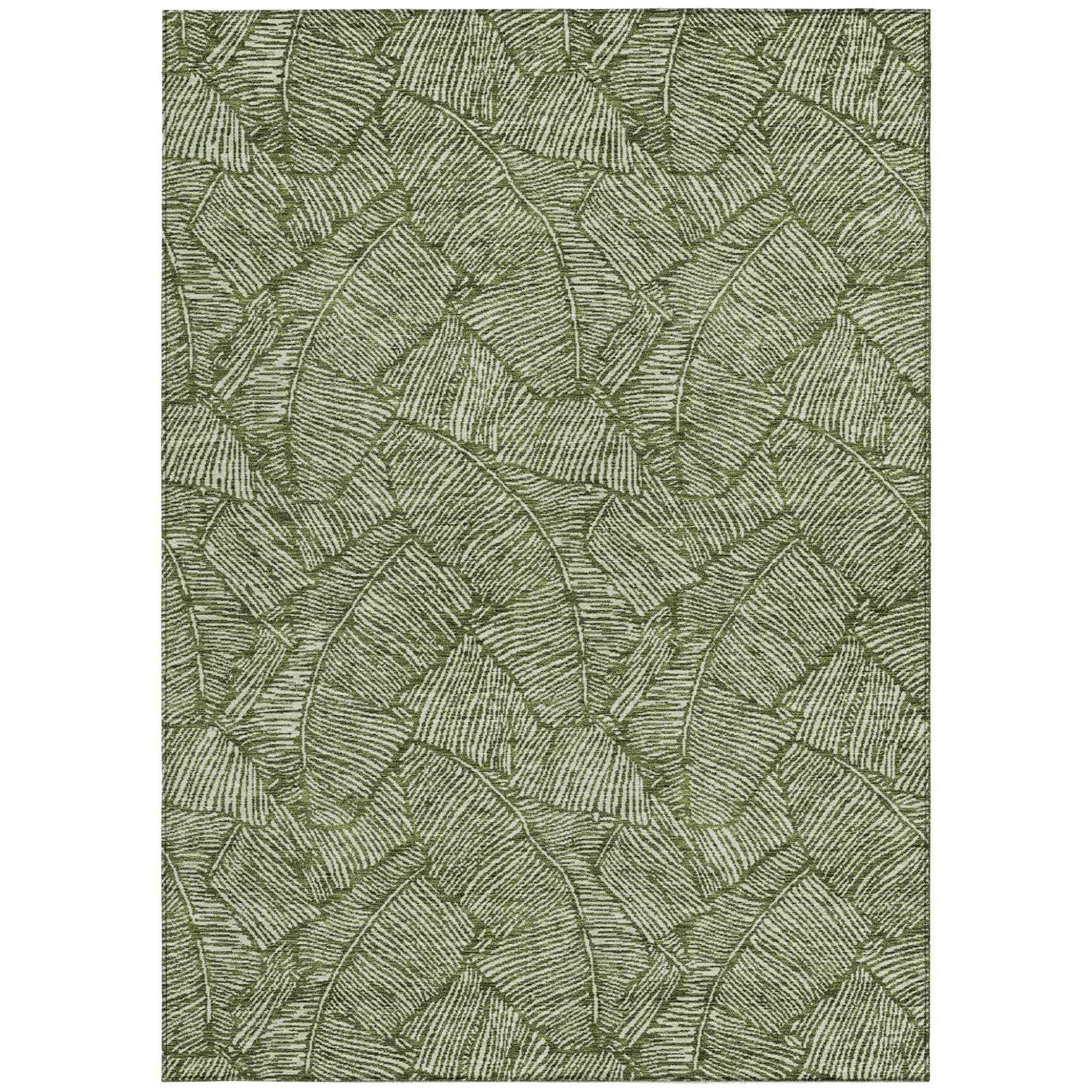 10' X 14' Olive Green And Light Green Floral Washable Indoor Outdoor Area Rug