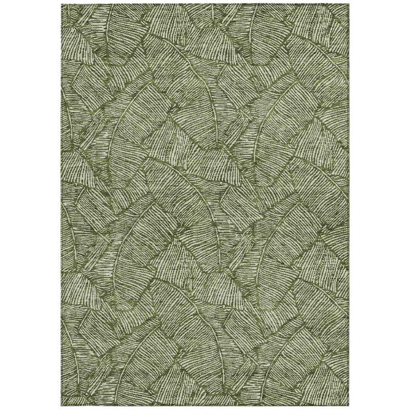 10' X 14' Olive Green And Light Green Floral Washable Indoor Outdoor Area Rug