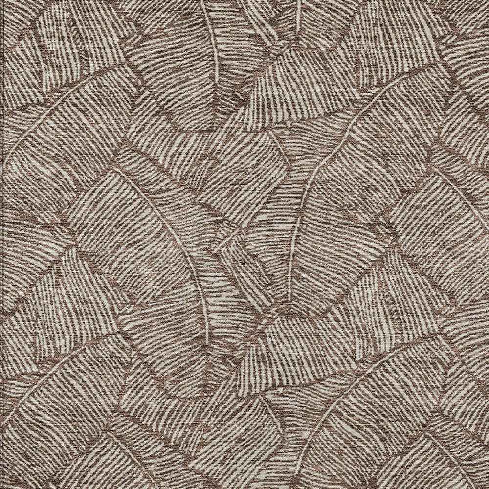 9' X 12' Brown And Beige Floral Washable Indoor Outdoor Area Rug