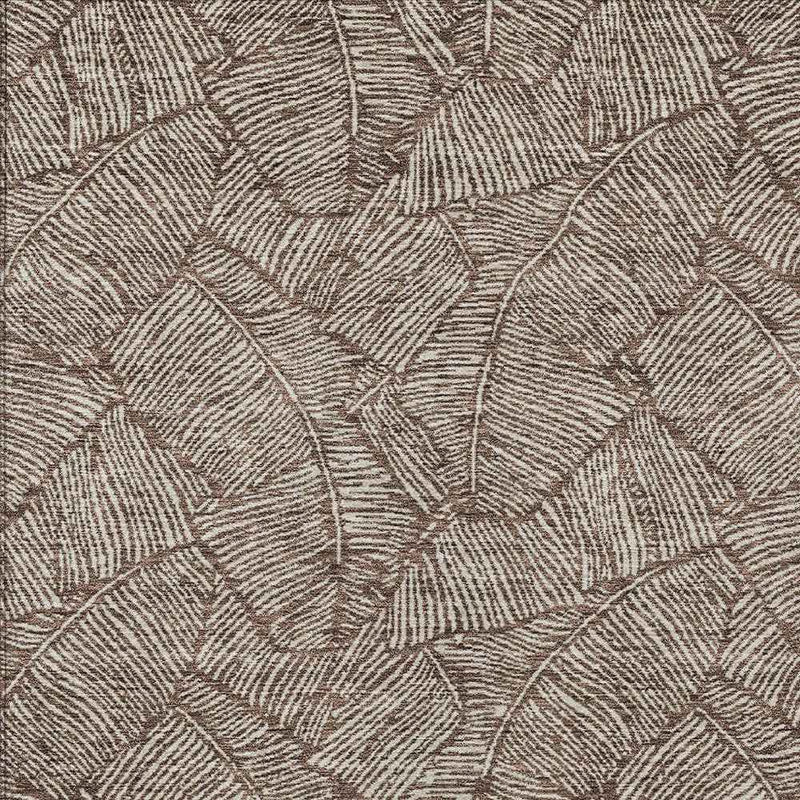 9' X 12' Brown And Beige Floral Washable Indoor Outdoor Area Rug