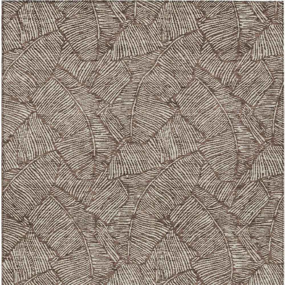 9' X 12' Brown And Beige Floral Washable Indoor Outdoor Area Rug