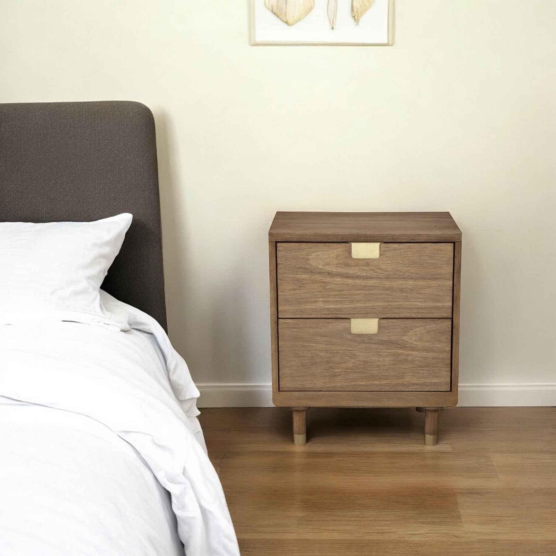 25" Solid Wood and Wood Two Drawer Nightstand
