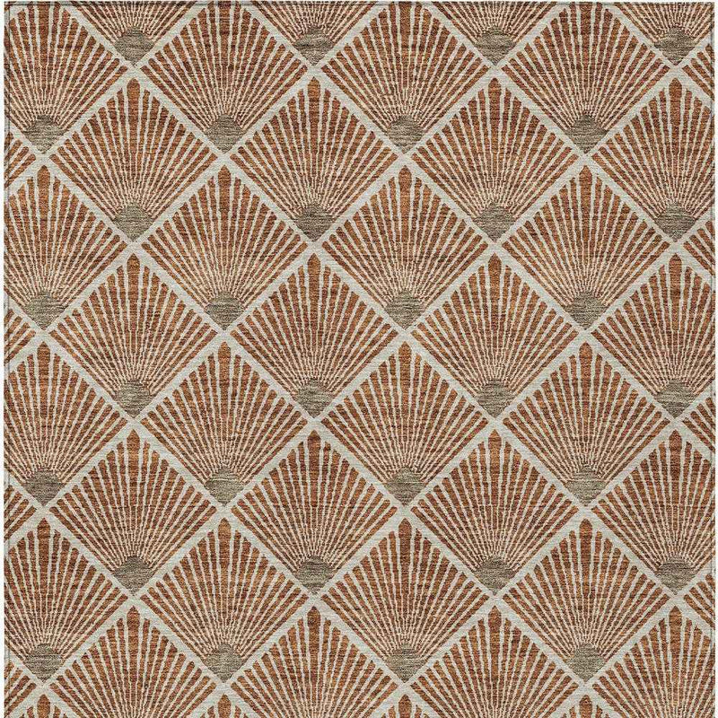 9' X 12' Brown Copper And Beige Geometric Washable Indoor Outdoor Area Rug