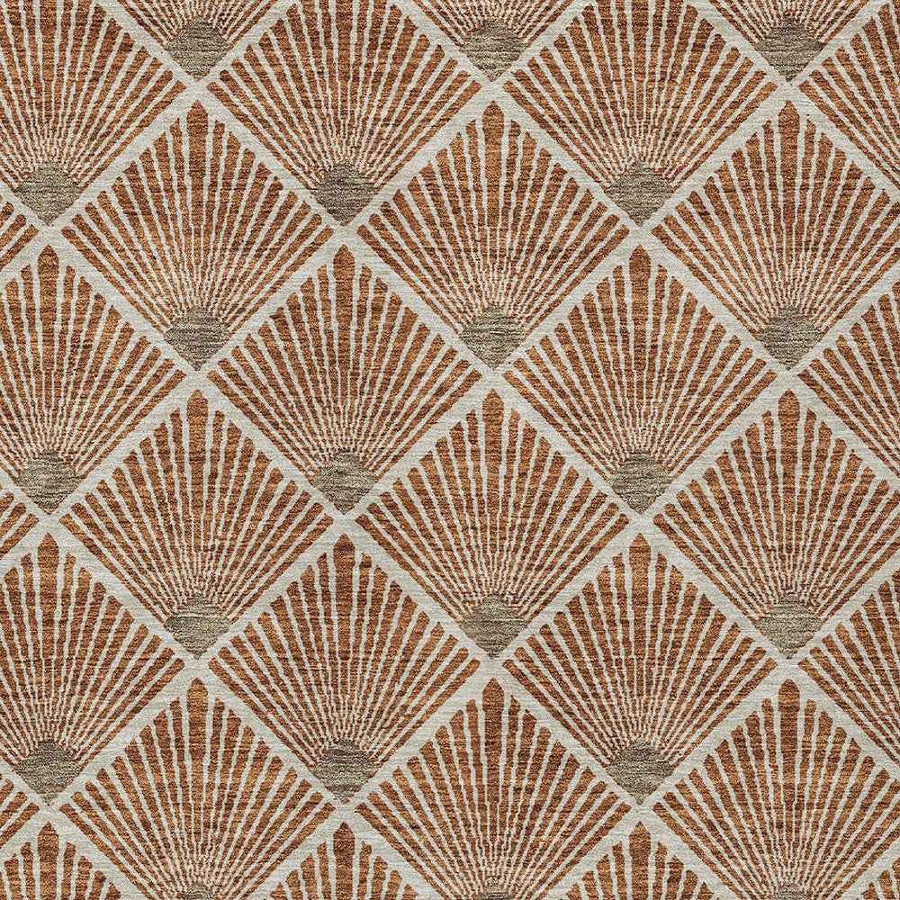 9' X 12' Brown Copper And Beige Geometric Washable Indoor Outdoor Area Rug