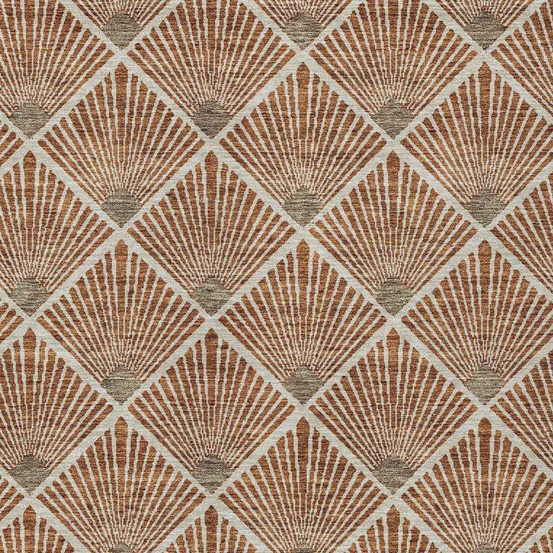9' X 12' Brown Copper And Beige Geometric Washable Indoor Outdoor Area Rug