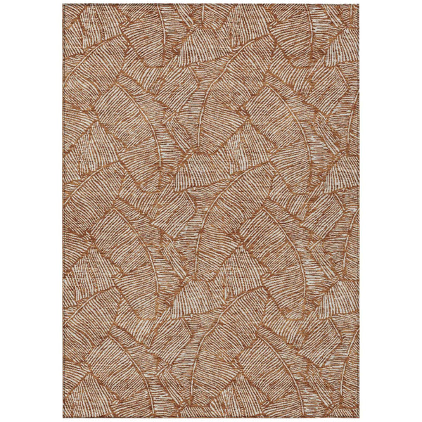 10' X 14' Copper And Beige Floral Washable Indoor Outdoor Area Rug