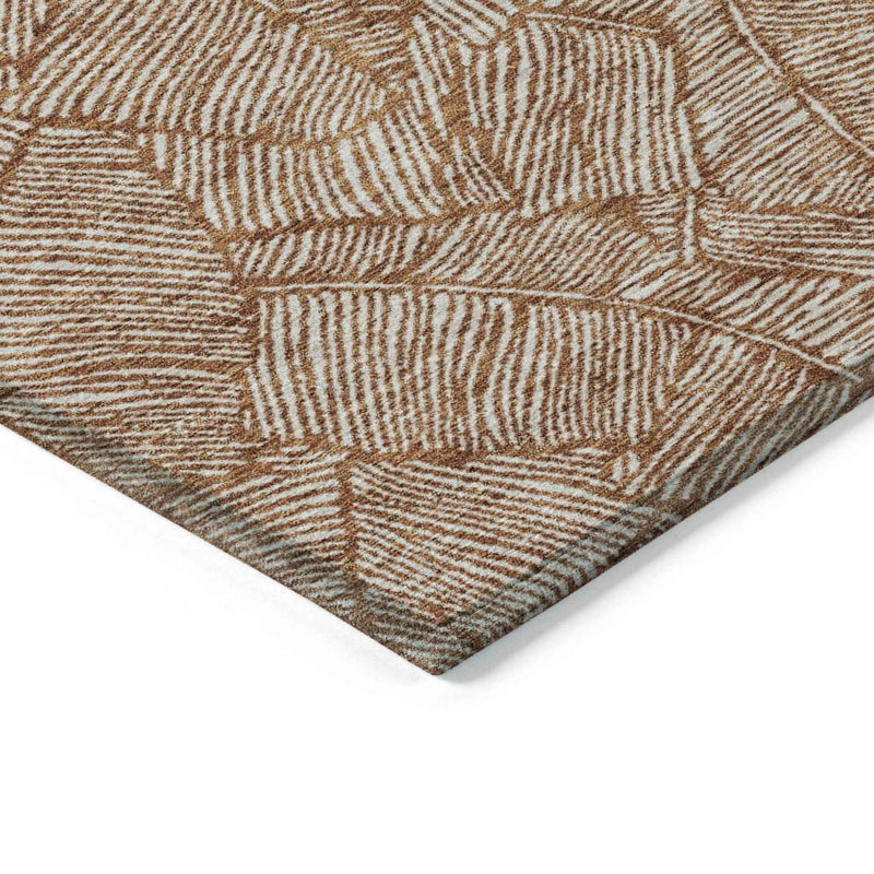 10' X 14' Copper And Beige Floral Washable Indoor Outdoor Area Rug