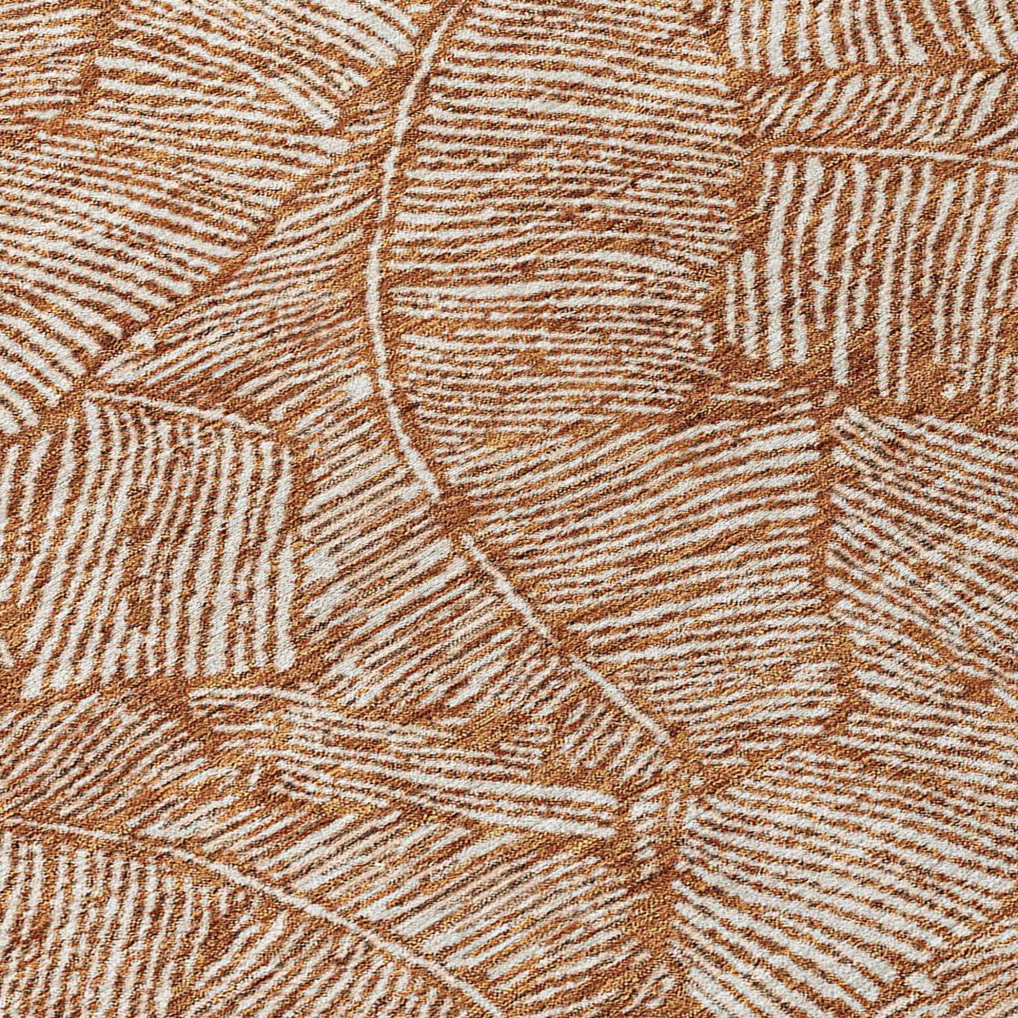 10' X 14' Copper And Beige Floral Washable Indoor Outdoor Area Rug