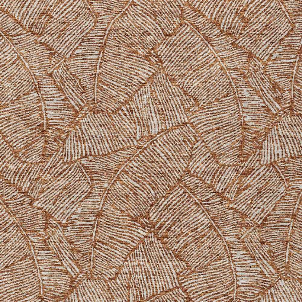 10' X 14' Copper And Beige Floral Washable Indoor Outdoor Area Rug