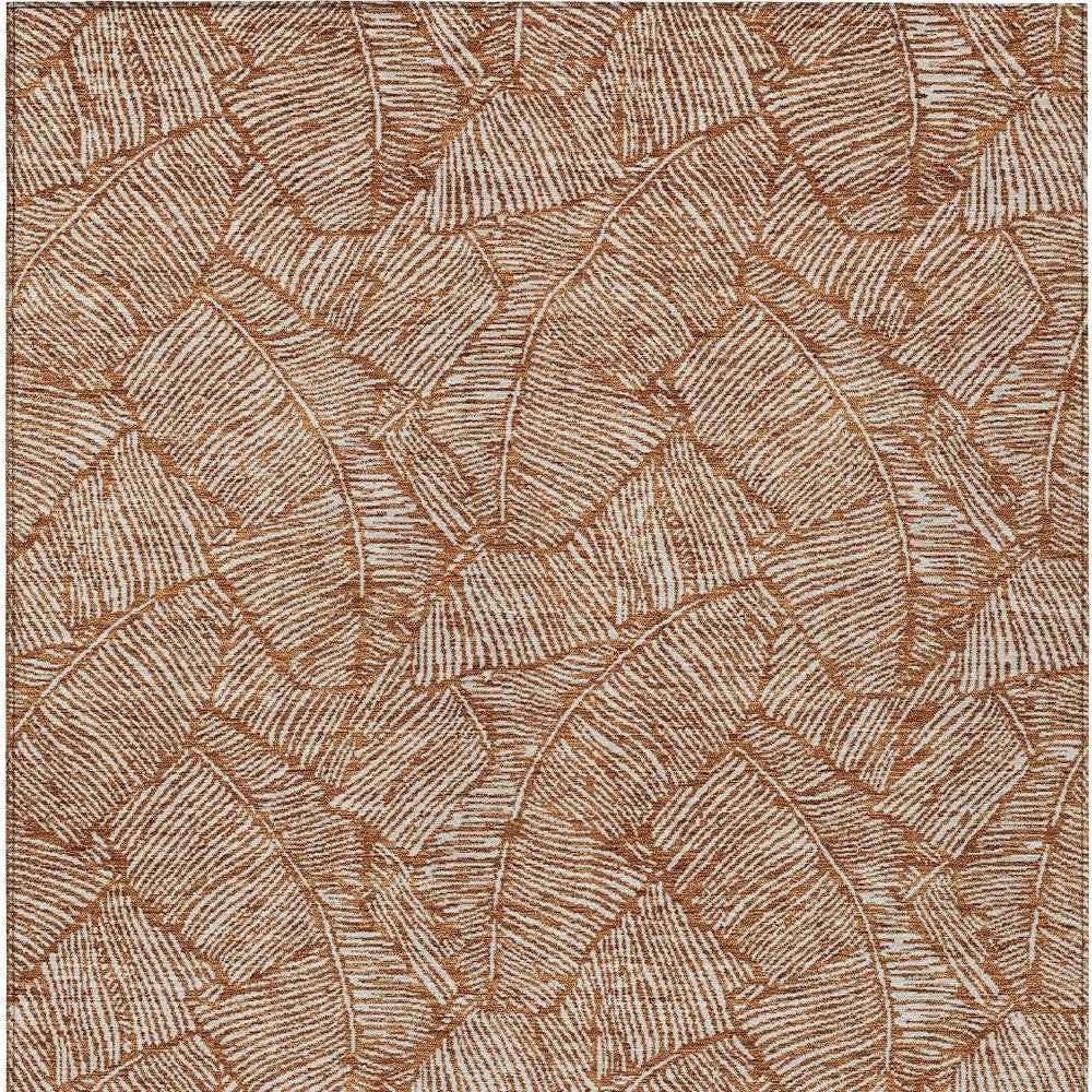 10' X 14' Copper And Beige Floral Washable Indoor Outdoor Area Rug