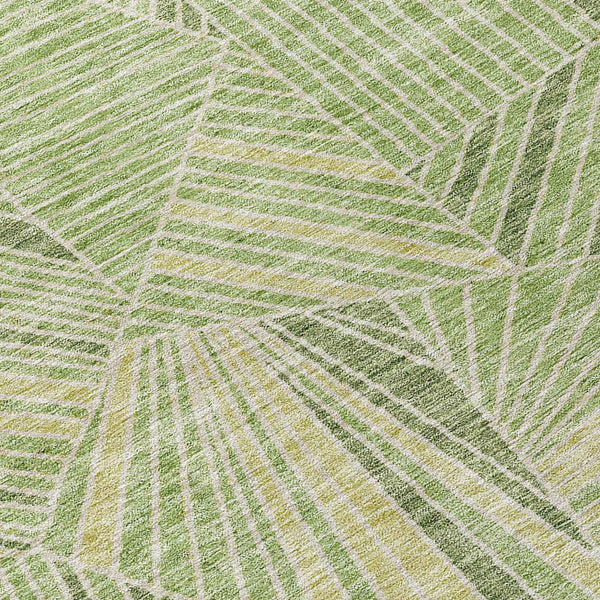 5' X 8' Green And Olive Green Geometric Washable Indoor Outdoor Area Rug