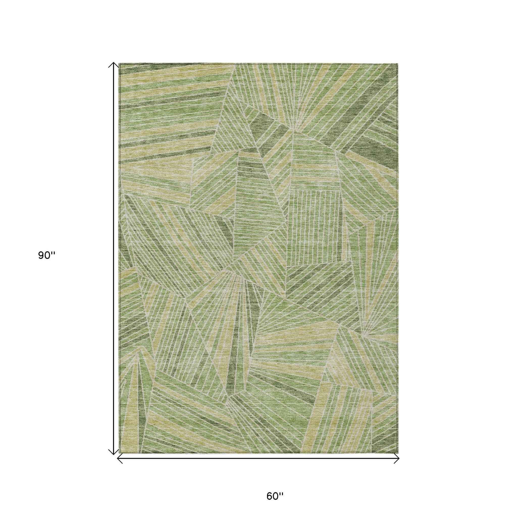 5' X 8' Green And Olive Green Geometric Washable Indoor Outdoor Area Rug