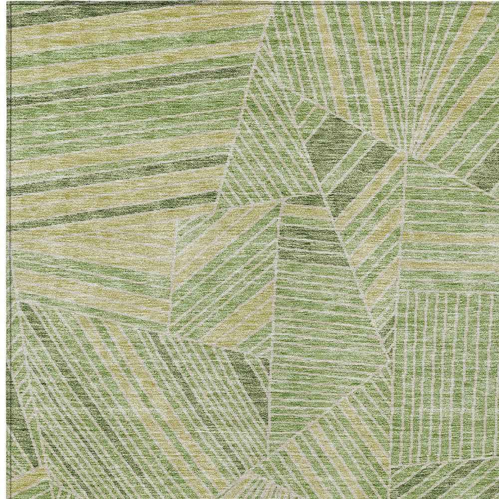 5' X 8' Green And Olive Green Geometric Washable Indoor Outdoor Area Rug
