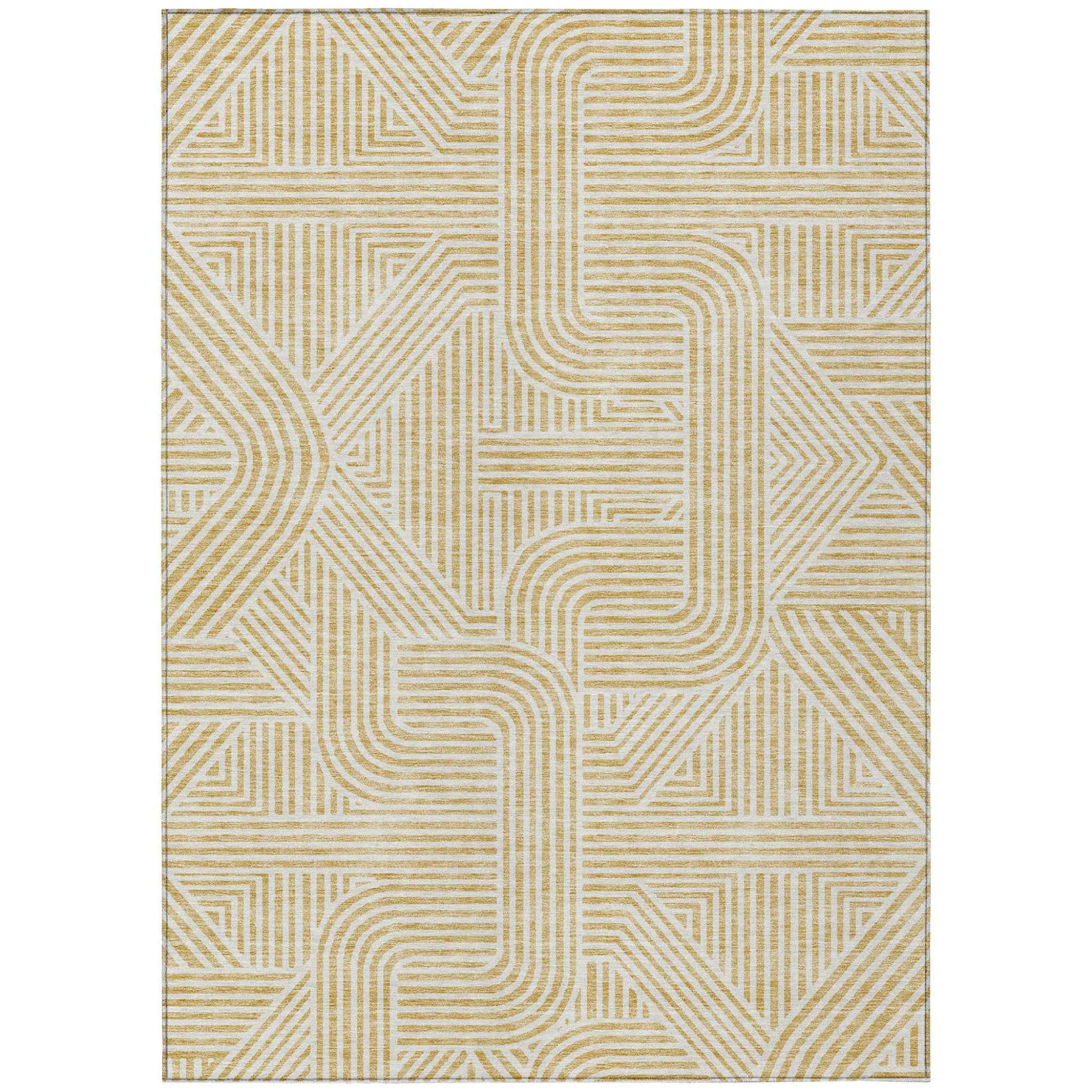 10' X 14' Gold And Beige Abstract Washable Indoor Outdoor Area Rug