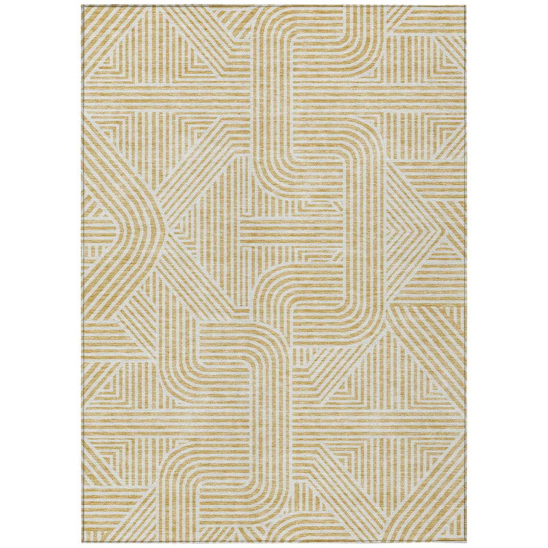 10' X 14' Gold And Beige Abstract Washable Indoor Outdoor Area Rug