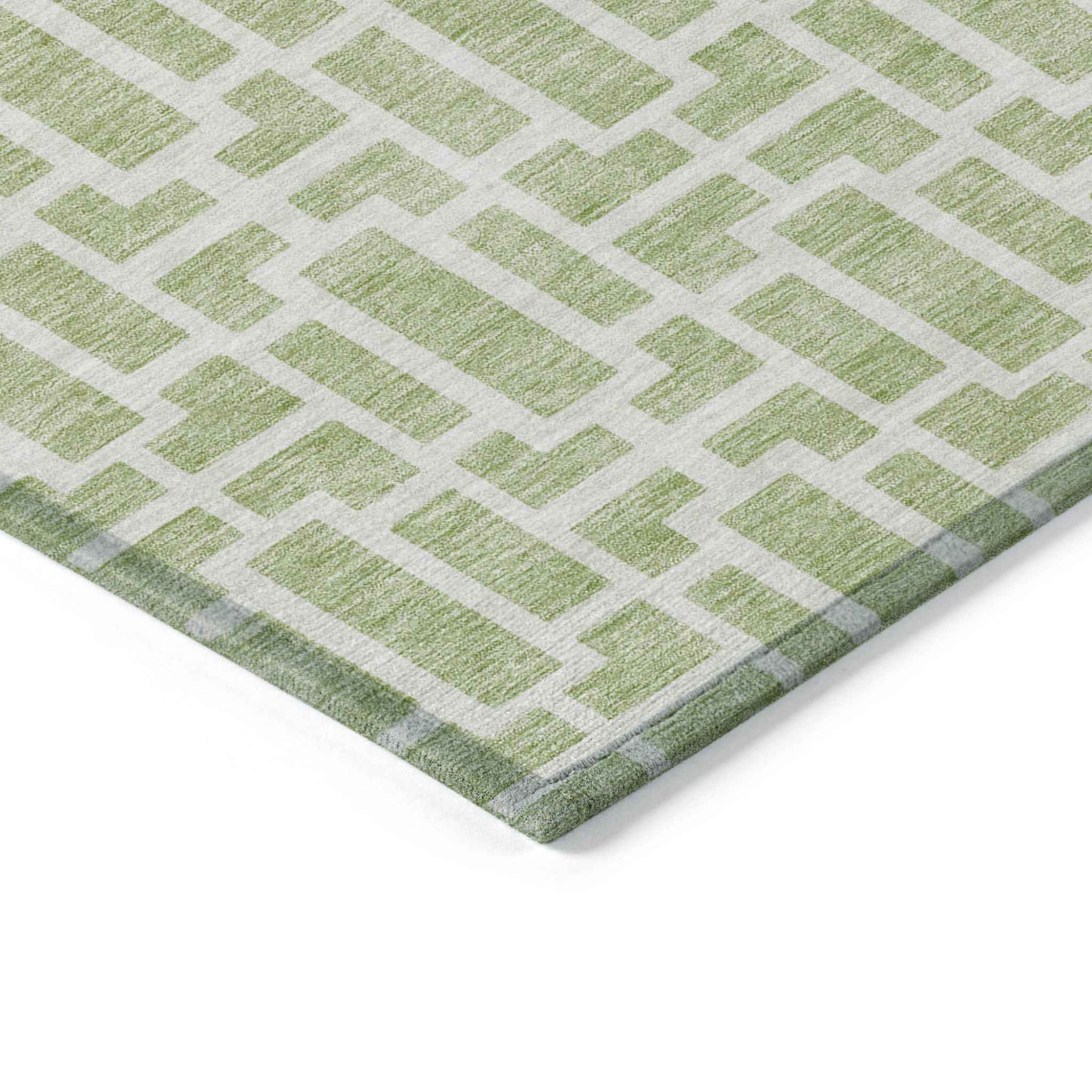 10' X 14' Artichoke Green And Ivory Geometric Washable Indoor Outdoor Area Rug