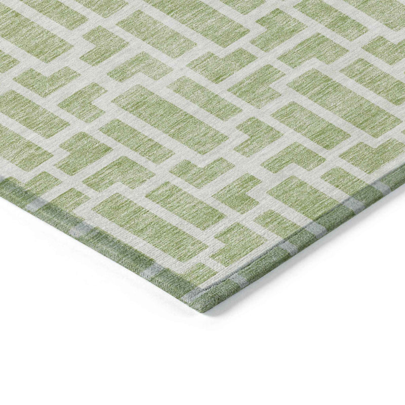 10' X 14' Artichoke Green And Ivory Geometric Washable Indoor Outdoor Area Rug