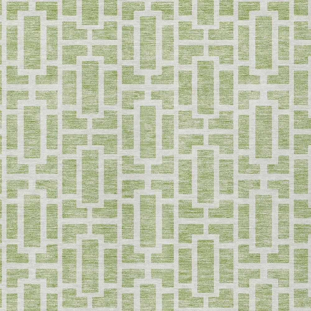 10' X 14' Artichoke Green And Ivory Geometric Washable Indoor Outdoor Area Rug