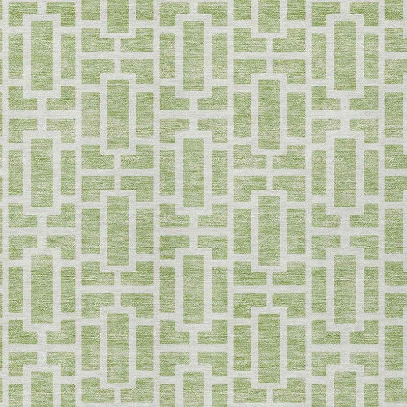 10' X 14' Artichoke Green And Ivory Geometric Washable Indoor Outdoor Area Rug