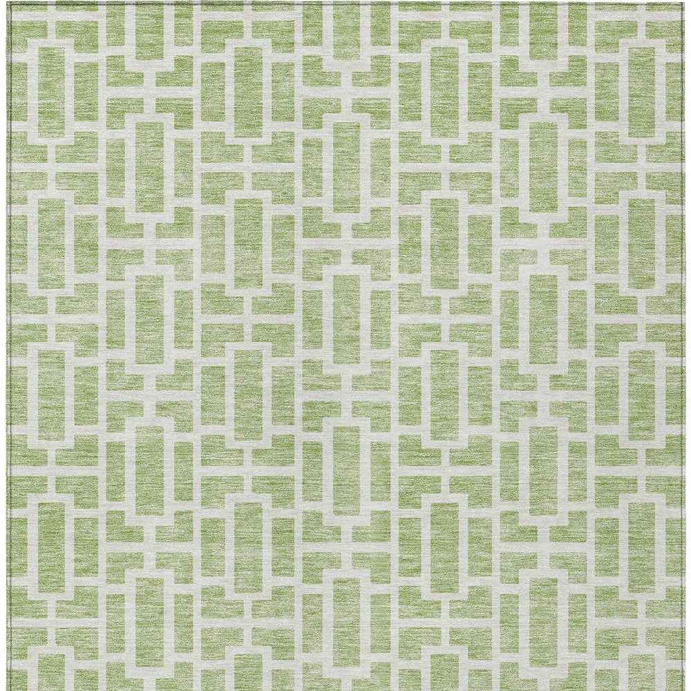 10' X 14' Artichoke Green And Ivory Geometric Washable Indoor Outdoor Area Rug