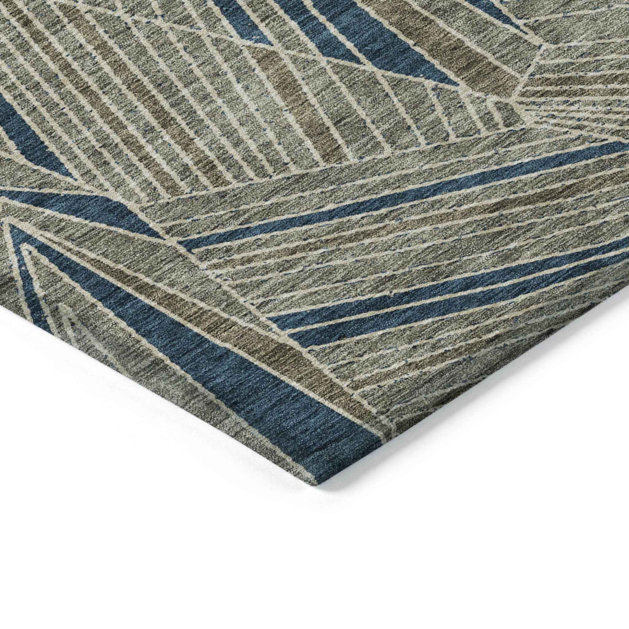 5' X 8' Taupe Blue And Beige Geometric Washable Indoor Outdoor Area Rug