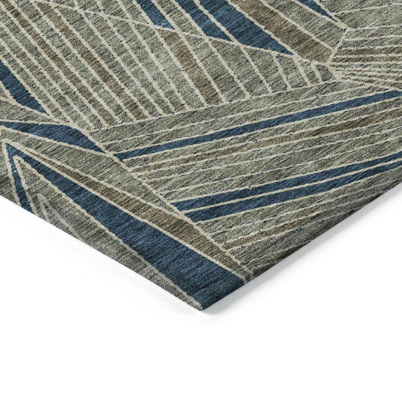 5' X 8' Taupe Blue And Beige Geometric Washable Indoor Outdoor Area Rug
