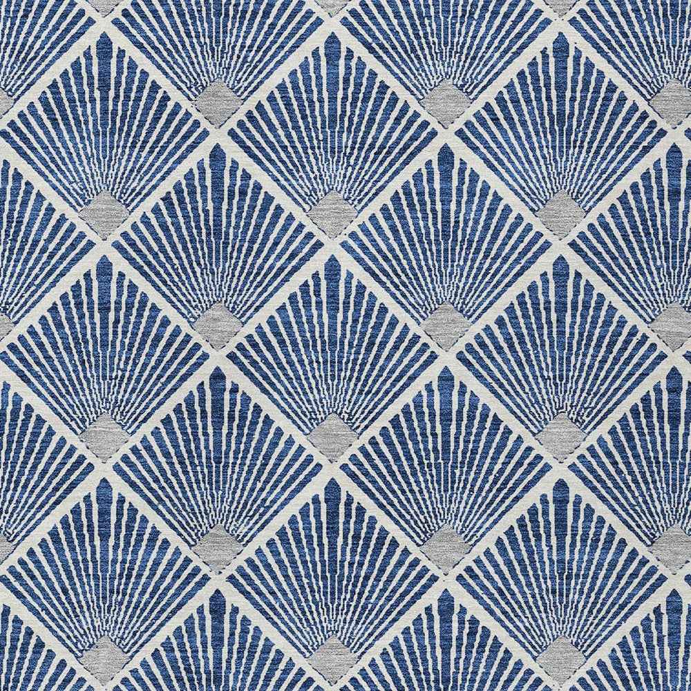 3' X 5' Navy Blue Gray And Ivory Geometric Washable Indoor Outdoor Area Rug