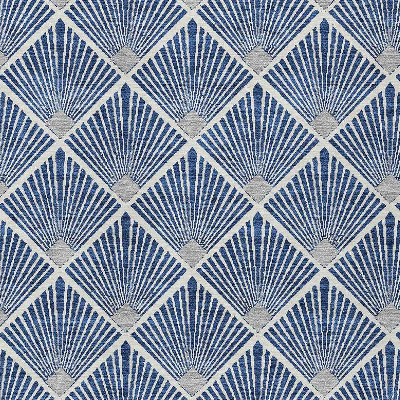 3' X 5' Navy Blue Gray And Ivory Geometric Washable Indoor Outdoor Area Rug