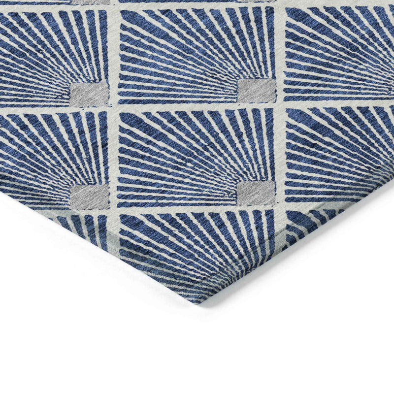 3' X 5' Navy Blue Gray And Ivory Geometric Washable Indoor Outdoor Area Rug