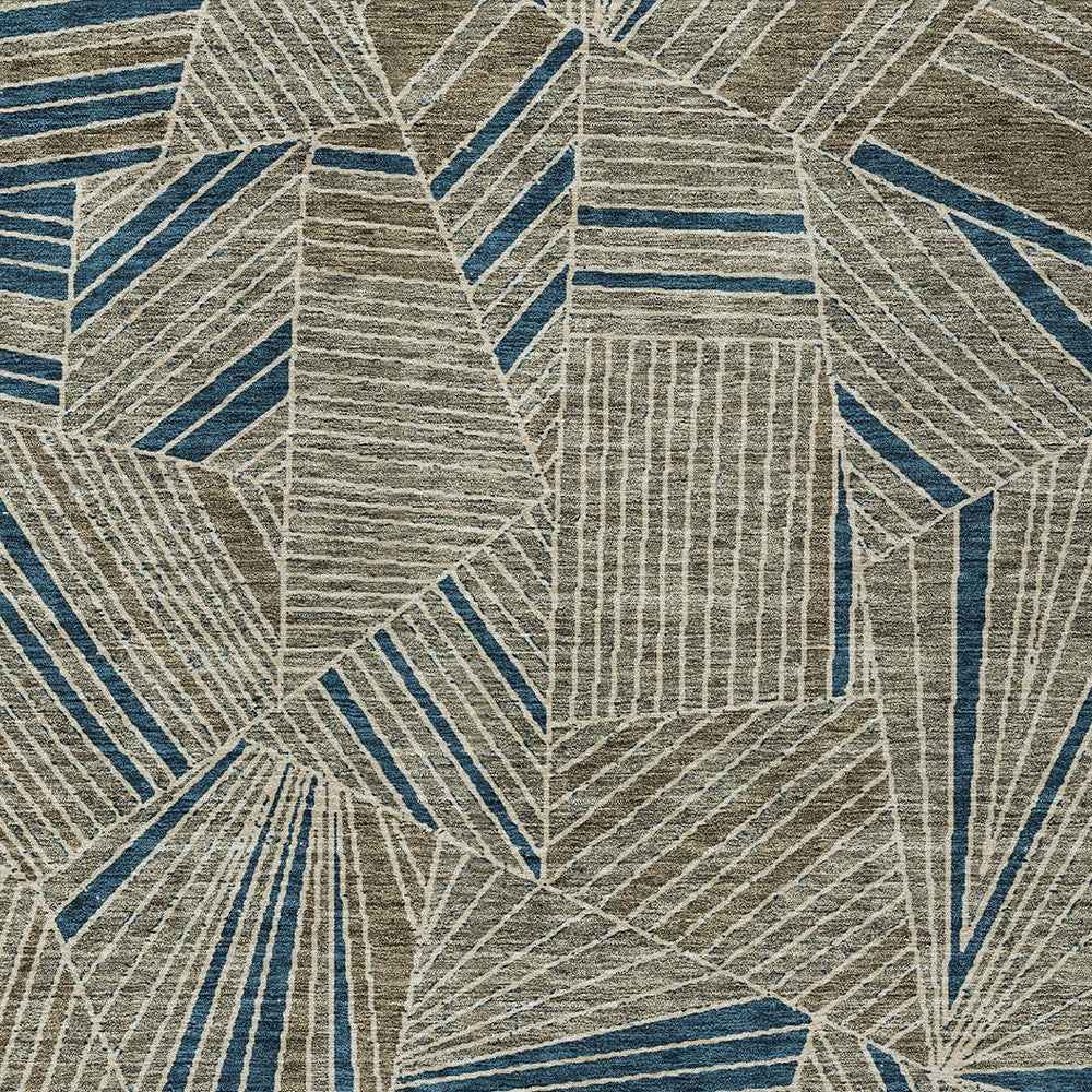 5' X 8' Taupe Blue And Beige Geometric Washable Indoor Outdoor Area Rug