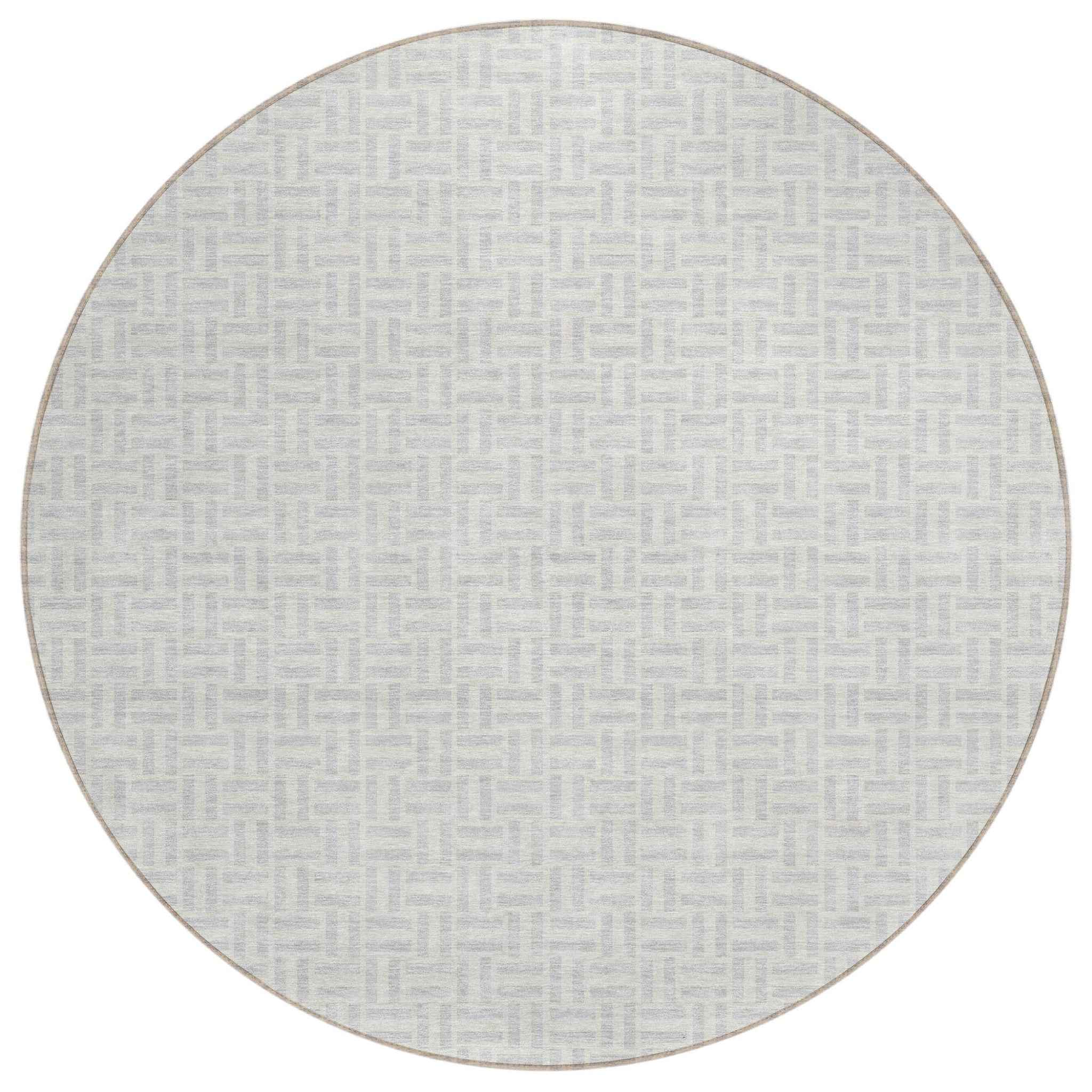 8' Silver And Gray Round Geometric Washable Indoor Outdoor Area Rug