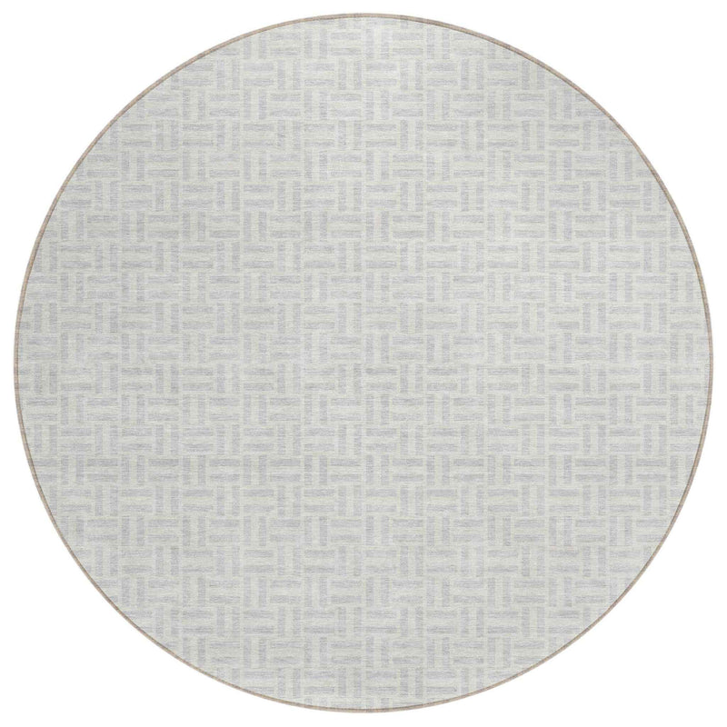 8' Silver And Gray Round Geometric Washable Indoor Outdoor Area Rug