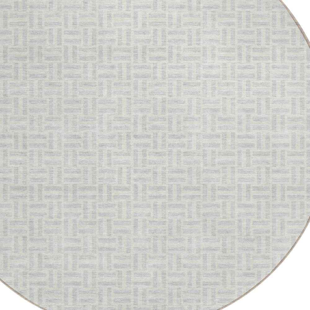 8' Silver And Gray Round Geometric Washable Indoor Outdoor Area Rug