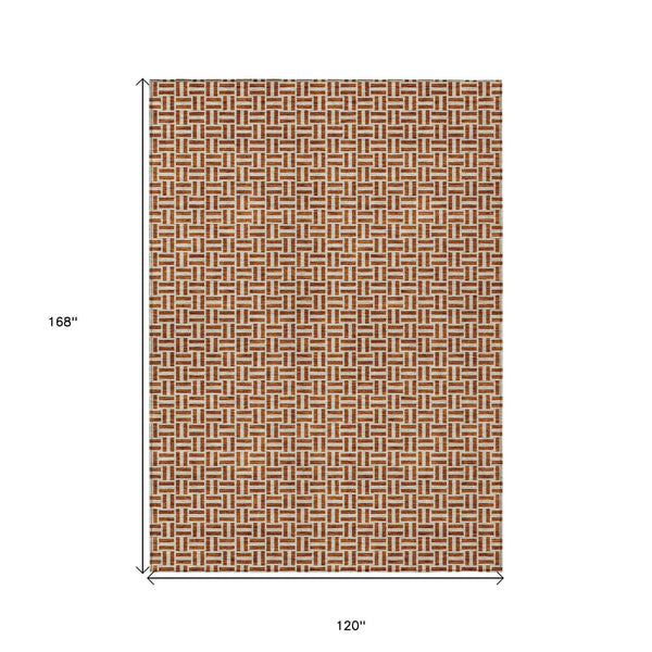 10' X 14' Copper And Beige Geometric Washable Indoor Outdoor Area Rug