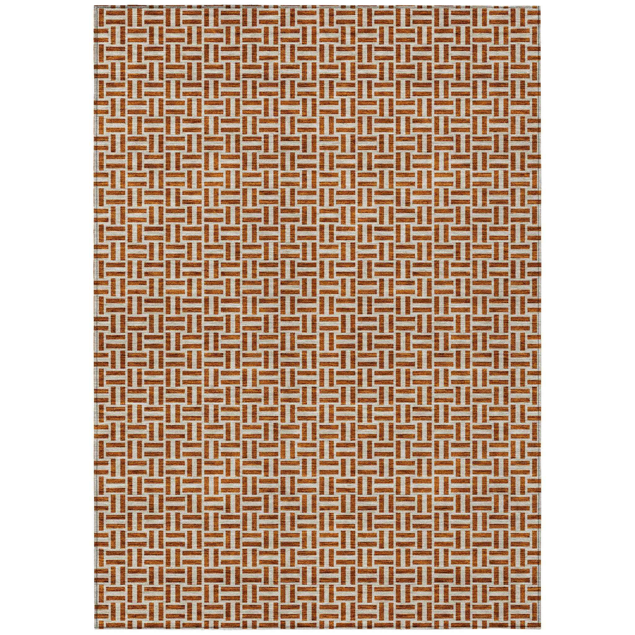 10' X 14' Copper And Beige Geometric Washable Indoor Outdoor Area Rug