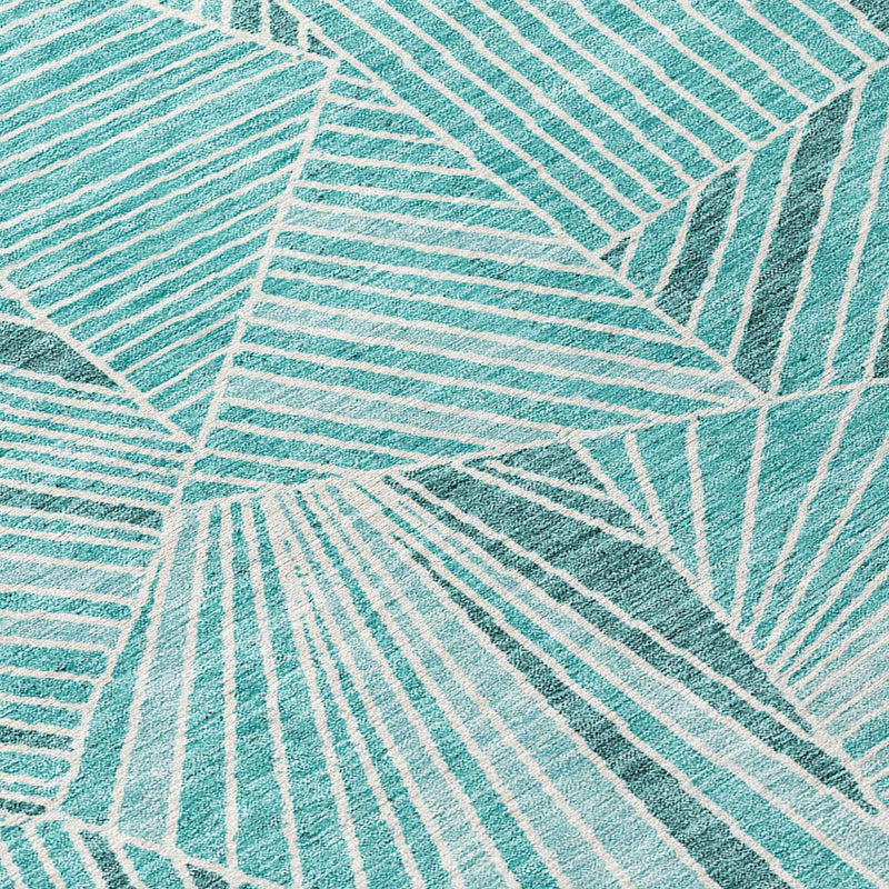 5' X 8' Teal Blue And Ivory Geometric Washable Indoor Outdoor Area Rug