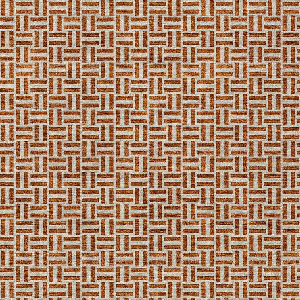 10' X 14' Copper And Beige Geometric Washable Indoor Outdoor Area Rug