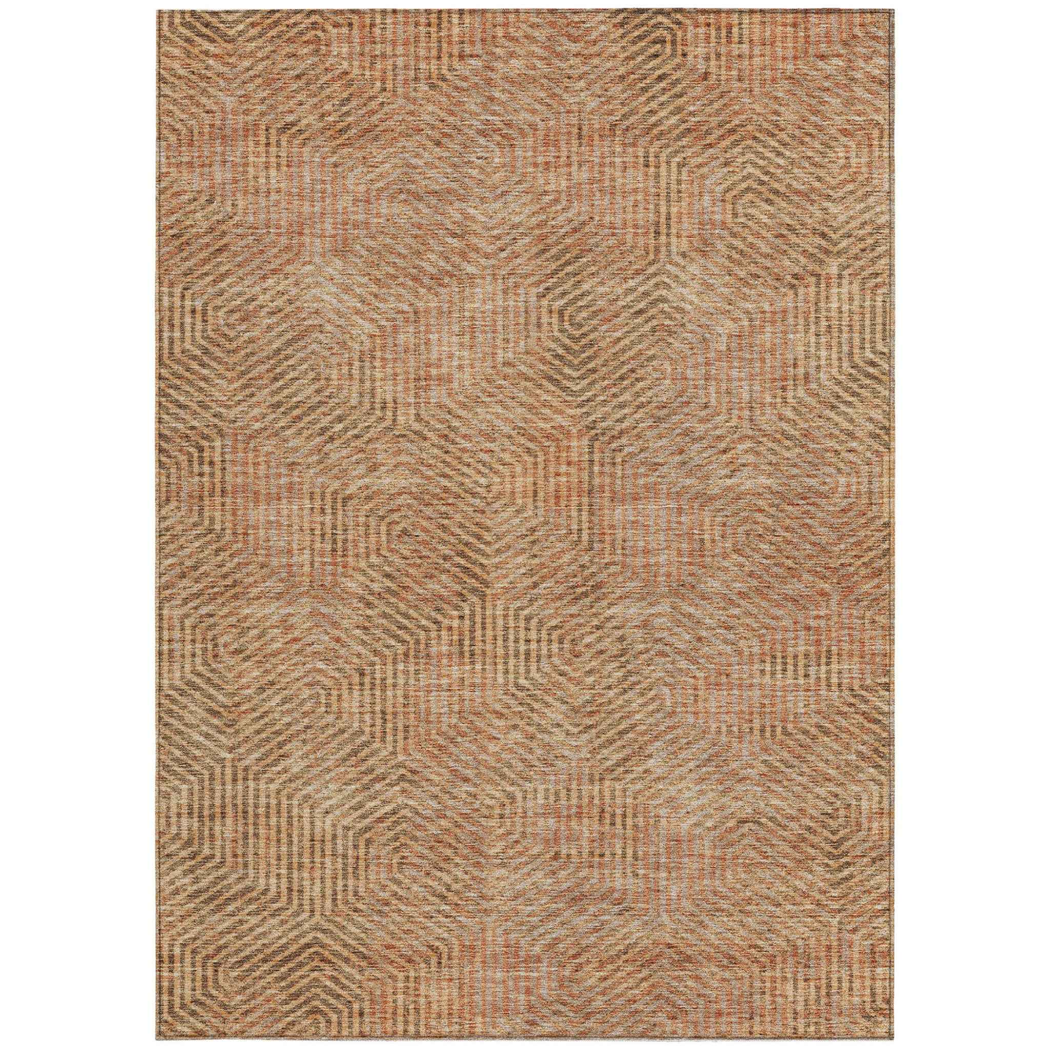 9' X 12' Copper Brown And Beige Geometric Washable Indoor Outdoor Area Rug