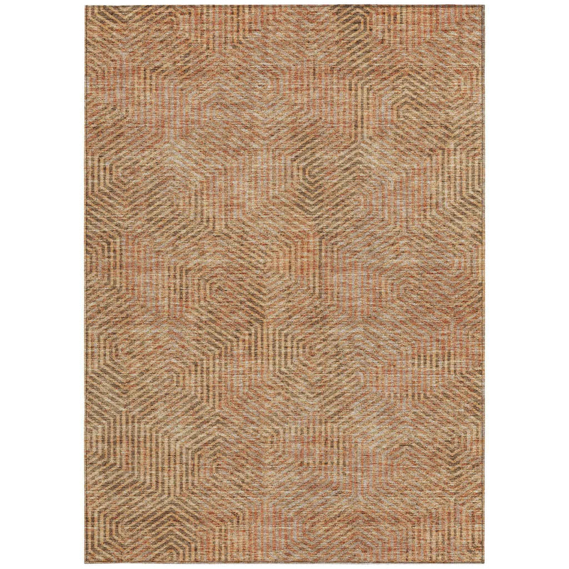 9' X 12' Copper Brown And Beige Geometric Washable Indoor Outdoor Area Rug