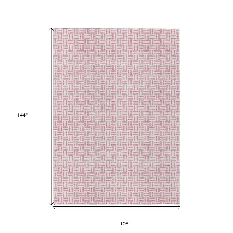 9' X 12' Pink And Silver Geometric Washable Indoor Outdoor Area Rug