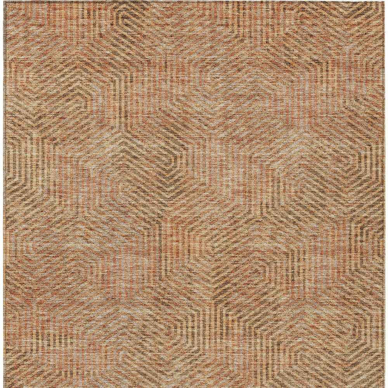 9' X 12' Copper Brown And Beige Geometric Washable Indoor Outdoor Area Rug