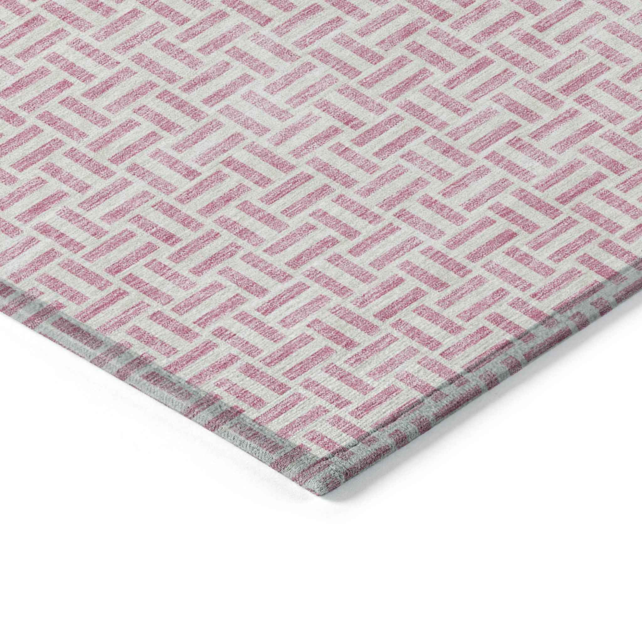 9' X 12' Pink And Silver Geometric Washable Indoor Outdoor Area Rug