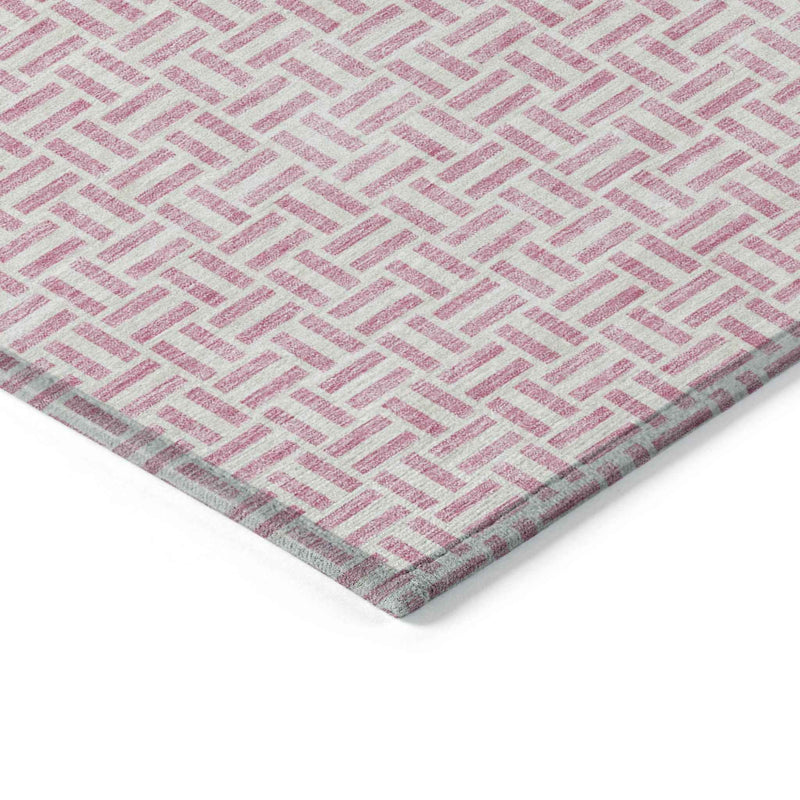 9' X 12' Pink And Silver Geometric Washable Indoor Outdoor Area Rug