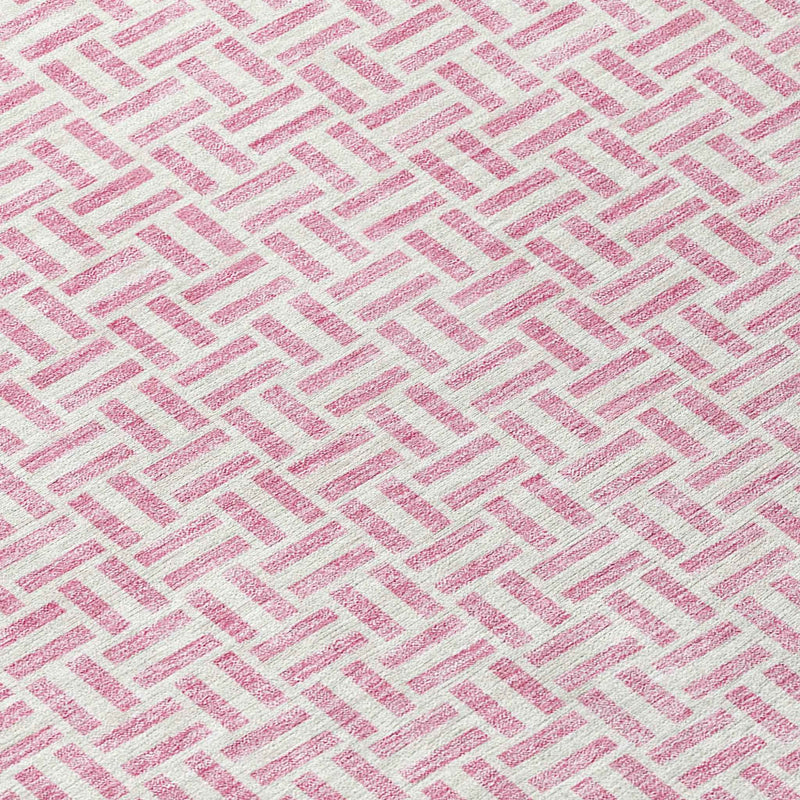 9' X 12' Pink And Silver Geometric Washable Indoor Outdoor Area Rug