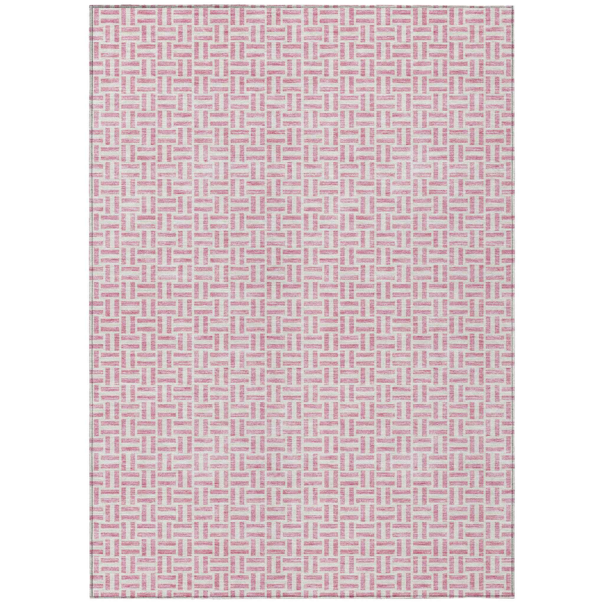 9' X 12' Pink And Silver Geometric Washable Indoor Outdoor Area Rug