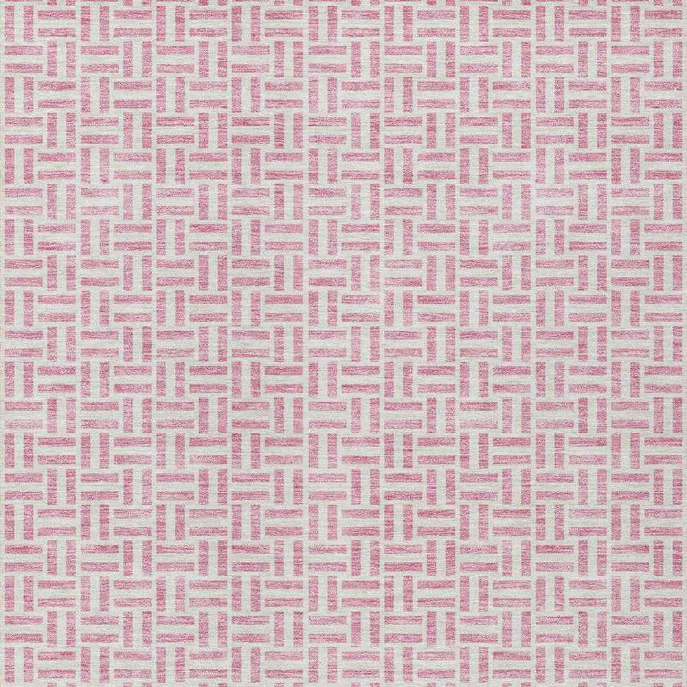 9' X 12' Pink And Silver Geometric Washable Indoor Outdoor Area Rug