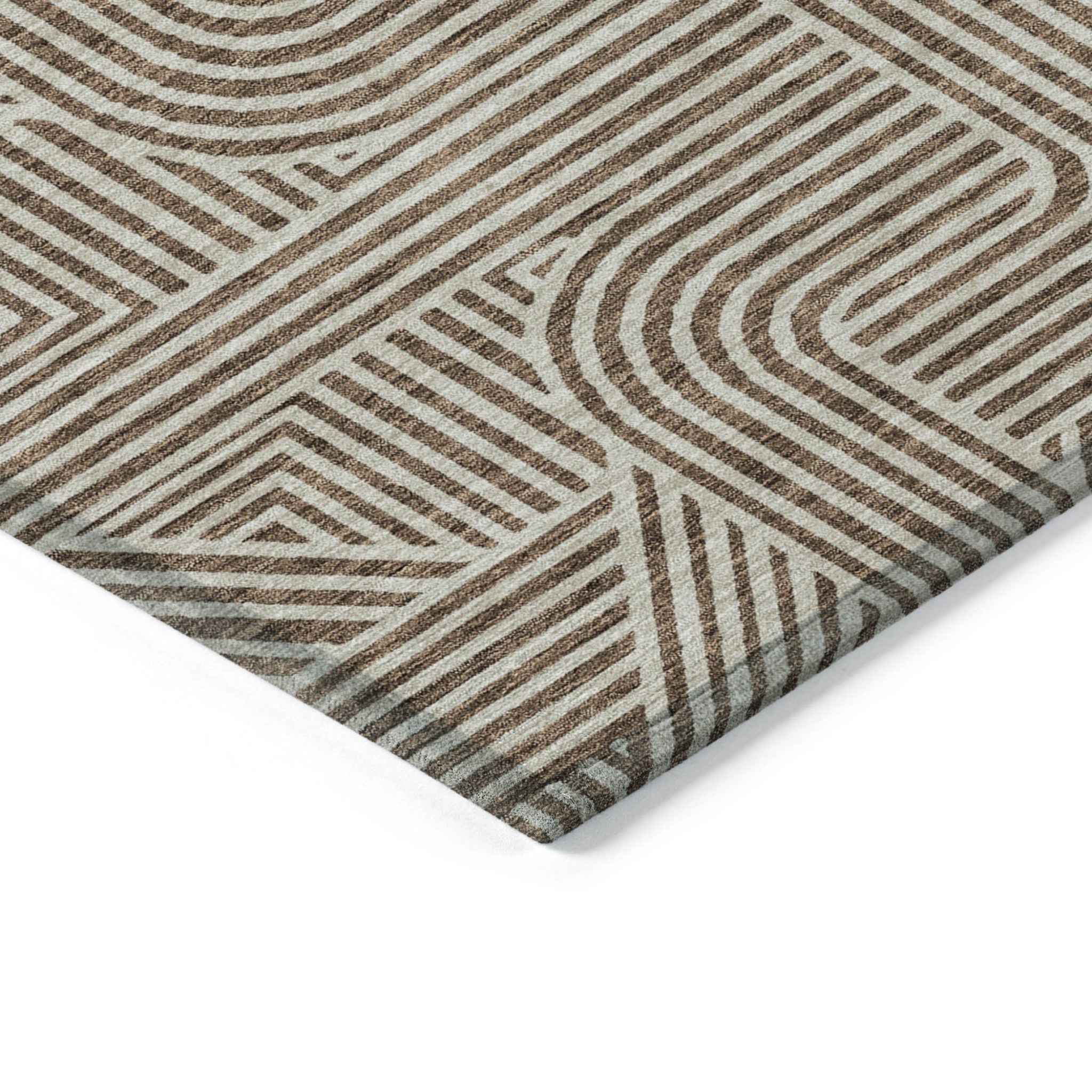 10' X 14' Brown And Beige Abstract Washable Indoor Outdoor Area Rug